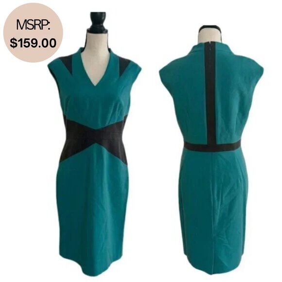 ANTONIO MELANI Teal Colorblock Sheath Pencil Dress Professional Workwear Size 8 - Picture 1 of 13
